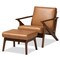 Baxton Studio Bianca Mid-Century Modern Wood and Tan Faux Leather 2-Piece Lounge chair and Ottoman Set 190-11392-11484-ZORO - alternate 9